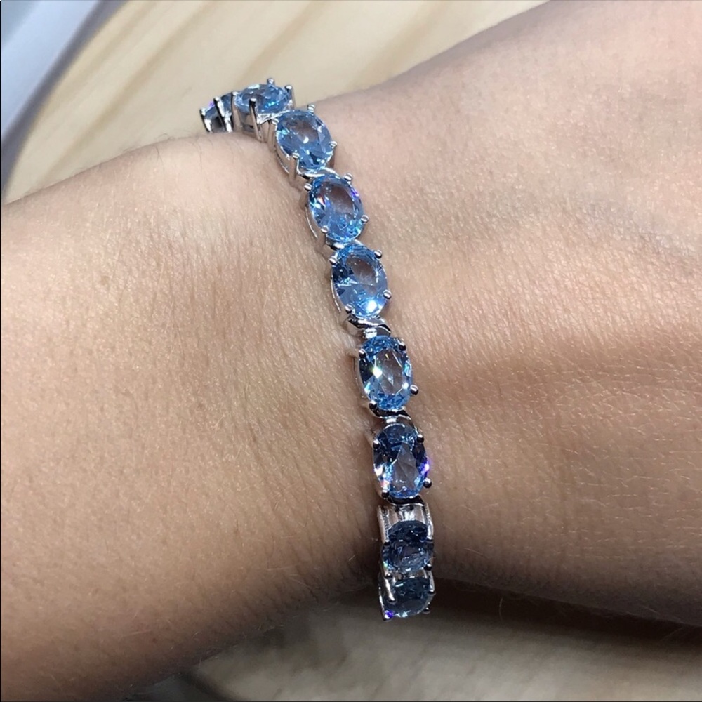 Natural Blue Topaz Bracelet Sterling Silver 925 - Picture 6 of 7